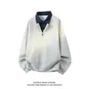 2026 Sudadera Gruesa de Peso Pesado para Primavera y Otoño Top Color Bloqueo Retro Rojo Vino Solapa Media Cremallera Pulóver Marca de Moda