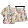 Camisas Florais de Manga Curta Transfronteiriças para Homens e Mulheres, Calças Casuais de Praia de Caimento Solto, Conjunto de Camisas de Manga Curta Masculinas