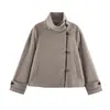 Ropa de Otoño Estilo Europeo para Mujer 2026 Manga Larga Cuello Alto Color Sólido Chaqueta Abrigo Cruzada 26273