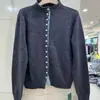 Cárdigan Grueso de Punto con Botones y Cuello Alto, Nuevo para Primavera 26, para Mujer, Corte Holgado, Bloques de Color, Ropa Exterior Casual, Mayoreo