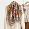 Bufanda cuadrada de terciopelo colorida de 90 cm con estampado floral para mujer para otoño e invierno, chal de playa para vacaciones de color contrastante por ambos lados, bufanda cálida