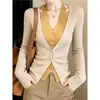 Cárdigan de dos piezas de estilo moderno y maduro para mujer, nueva colección de otoño, diseño ajustado para figuras de talla grande, top de punto con cuello en V