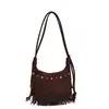 Bolso de Axila Estilo Denim de Nicho para Mujer Otoño 2025 Nuevo Bolso de Hombro Cruzado Bolso con Borlas Retro Bohemio