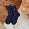 Calcetines de Mujer para Otoño e Invierno Color Sólido Bordado de Oso Estilo Universitario Calentitos Calcetines de Mujer Moda Calcetines Holgados de Lana Estilo Coreano Ins para Mujer