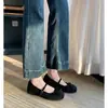 Sapatos Mary Jane com salto embutido e laço, versão em lã, femininos, inverno, novo, fivela única, forrados com lã e pelúcia, sapatos peludos