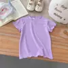 Blusa Base Canelada Stretch Manga Curta para Meninas Estilo Doce de Verão para Menininhas Gola de Renda Fofa Blusa Camiseta de Princesa