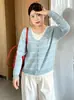 Top de rayas falso dos piezas con cuello redondo para mujer de talla grande, estilo otoño 2026, suéter de punto holgado casual para mujer de talla grande