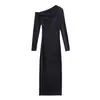 Vestido de inverno assimétrico de manga longa slim de nylon para atacado europeu e americano