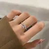 Anillo de plata de ley S925 transfronterizo para mujer, incrustado con circón 5A corte abuela, anillo Joker de personalidad exquisita japonesa y coreana, venta al por mayor