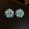 Pendientes de Flor de Resina Azul con Aguja de Plata Retro Estilo Étnico, Pendientes de Lujo Ligero de Gama Alta, Pendientes Frescos y Elegantes para Mujer