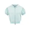 Sudaderas con Capucha de Manga Corta y Doble Cremallera para Deportes y Ocio para Mujer, Estilo Nuevo de Primavera y Verano, Holgadas, Elásticas, de Cintura Alta, Cárdigan, Camiseta
