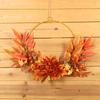 Corona de crisantemo otoñal con flores artificiales Hongyu, anillo de hierro para colgar en la pared, color otoñal, corona decorativa de eucalipto con hojas de sauce para Acción de Gracias, fabricantes