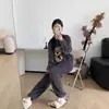 Traje de Pijama Arcoíris Invierno Engrosado Dibujos Animados Durazno Pijamas Ropa de Casa para Mujer Coral Fleece Moderno Holgado