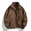 Gola alta, jaqueta de couro transfronteiriça, forrada com fleece e espessa, jaqueta de motocicleta, peça externa de couro PU, masculina feita sob medida