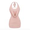 25 Nuevo Vestido de Malla de Verano con Cuello Swing para Mujer Estilo Americano Sexy Hombros Descubiertos Halter sin Mangas Plisado Ajustado Falda Ceñida a las Caderas