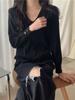 Moda Otoño Melard Tejido Fino para Mujer Manga Larga Cuello en V Pure Desire Top Nueva Elegante Camisa de Capa Interior