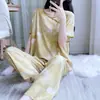 Pijama Familiar de Algodón y Seda para Mujer Verano Manga Corta Conjunto Nuevo Estilo Chino Delgado Holgado Ropa de Casa Conjunto para Mujer Rayón