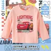 Ropa infantil transfronteriza temática del coche Rayo McQueen, ropa de primavera y otoño para niños, camiseta básica de algodón para niños, camiseta de manga larga raglán