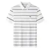 Camisa Polo Masculina de Seda Gelada de Alto Padrão para Comércio Exterior Transfronteiriço com Gola Reversível, Manga Curta, Estilo Verão, Bolso Real, Camiseta Listrada para Homens, Roupa de Pai
