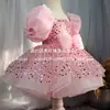 Vestido para Niña de Un Año para Otoño 2025 Vestido de Princesa con Lentejuelas Disfraz para Espectáculo Transfronterizo Rosa