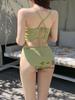 Bikini estilo japonés, conservador, fresco y sexy, estilo coreano, con tirantes pequeños en el pecho, para vacaciones en aguas termales, traje de baño dividido para mujer, dulce