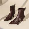 Bico Fino Fivela de Cinto Botas Curtas Estilo Francês 2026 Outono Novidade, Botas de Cano Curto Novo Estilo Europeu e Americano, Botas Skinny Elegantes Emagrecedoras