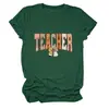 Camiseta informal básica de cuello redondo versátil para mujer, de manga corta, con diseño de profesor, lápiz y lazo, en stock, sitio independiente de Amazon