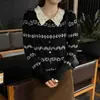 Cárdigan de Punto Jacquard Estilo Retro Coreano Otoño 2026 para Mujer Cuello de Muñeca de Encaje Manga Larga Holgado Adelgazante Top Versátil