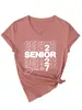 Senior 2027 Senior Amazon Wish Sitio Independiente Casual Simple Camiseta de Manga Corta con Cuello en V para Mujer Capa Base