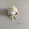 Chapéu de Crochê Coreano para Bebê Menina Outono e Inverno Fofo Orelha de Princesa Proteção Auricular Chapéu Quente de Lã Proteção Auricular à Prova de Vento para Exterior