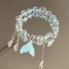 Pulseira de Vidro Cauda de Peixe Sereia para Estudantes, Melhor Amiga, Joia Fresca e Elegante, Pulseira com Pingente Explosão Degradê de 10mm