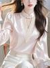 Primavera 2025 Nuevo Sentido de Alta Gama Nuevo Estilo Chino Chic Hermoso Único Top Camisa de Cuello Satén Rosa Ropa de Mujer