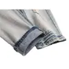 Jeans Bordados Rasgados para Hombre Comercio Exterior Estilo Americano Moda Urbana Marca Pantalones Rectos Ajustados Pantalones Largos Casuales Elásticos