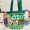 Bolsa Saco Fofa com Estampa Estilo Ins, Lancheira Cilíndrica de Lona, Lancheira Portátil Feminina Estilo Coreano, Formato de Saco para Mamãe