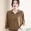 Cárdigan fino de punto para primavera y otoño con cuello camisero para madres, top de lana elegante y rejuvenecedor para mujeres de mediana edad y mayores, adecuado como prenda exterior o como capa base