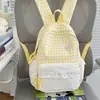 Mochila Xadrez Casual Feminina Doce de Renda Estilo Coreano para Estudantes Universitários Tendência Alta Aparência Grande Capacidade Bolsa Escolar