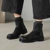 Botas Chelsea de Couro Bovino de Primeira Camada com Bico Quadrado para Ballet Design de Nicho Francês 2025 Salto Médio Grosso Bico Redondo Couro Genuíno Botas Curtas para Mulheres
