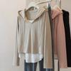Simon Reiner-Jin plus size falso duas peças coletes com capuz feminino outono e inverno nova menina gordinha irregular camiseta jaqueta