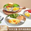 Plato Dividido para Comida Infantil para Pérdida de Peso, Acero Inoxidable 304 Hogareño Plato de Comida con Ventosa de Silicona, Plato Redondo de Tres Compartimentos para Fitness
