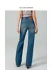 Calça de Batata Frita/Calça Jeans de Cintura Alta para Mulheres, Calça Reta Estreita, Estilo Retrô Elástico, Outono e Inverno 2025, Casual Emagrecedora