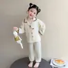Pijama de Algodão Infantil, Novo Estilo Primavera e Outono, Roupa de Ar Condicionado de Manga Longa para Bebês, Conjunto de Cardigã Duas Peças para Meninas, Roupa de Casa para Meninas