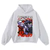 Sudadera con capucha vintage retro negro lavado con estampado de personaje de cómic, corte holgado, oversized, estilo hip-hop callejero, sudadera de otoño e invierno