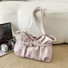 2026 Nova Bolsa Tote de Couro Macio Plissada Estilo Coreano, Bolsa de Ombro de Grande Capacidade, Bolsa Versátil para o Dia a Dia com Renda e Pérolas