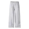 Calça Casual de Design Dupla Face Estilo Old Money com Pernas Largas para Homens, Caimento Solto para o Outono no Trabalho, Calça de Moletom Vintage Reta com Botões