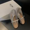 Zapatos Europeos para Mujer 2025 Verano Zapatillas Medias con Pedrería Zapatos Planos de Perlas para Mujer Zapatillas Mary Redondas