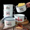 Tigela de Esmalte à Moda Antiga Tigela para Macarrão Instantâneo com Tampa, Tamanho Grande Tigela Personalizada para Macarrão Instantâneo Dormitório Estudantil Fast Food, Tigela Nostálgica, Fácil de Limpar