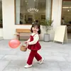 Conjunto de primavera y otoño estilo coreano para niñas, top de punto de imitación de dos piezas y pantalones largos, elegante conjunto de dos piezas de suéter de invierno para niños