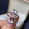 Anel de Morganita Natural, cristais limpos, cor única, banhado a prata S925, pedra principal 6*8mm