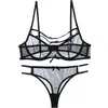 Conjunto de Lencería Rojo de Moda Europea y Americana, Malla Fina, Lazo Sexy, Push-Up, Minimiza Busto Grande