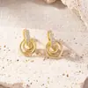 Pendientes Elegantes Coreanos Transfronterizos para Mujer Aguja de Plata S925 No se Desvanecen Doble Círculo Geométricos Estilo Simple Elegante